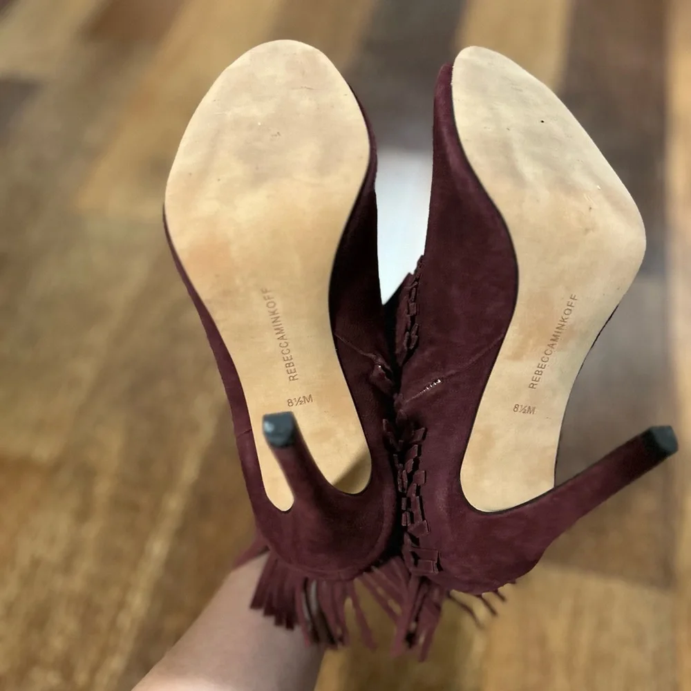 Rebecca Minkoff Suede Fringe Open Toe Booties - Picture 7 of 8